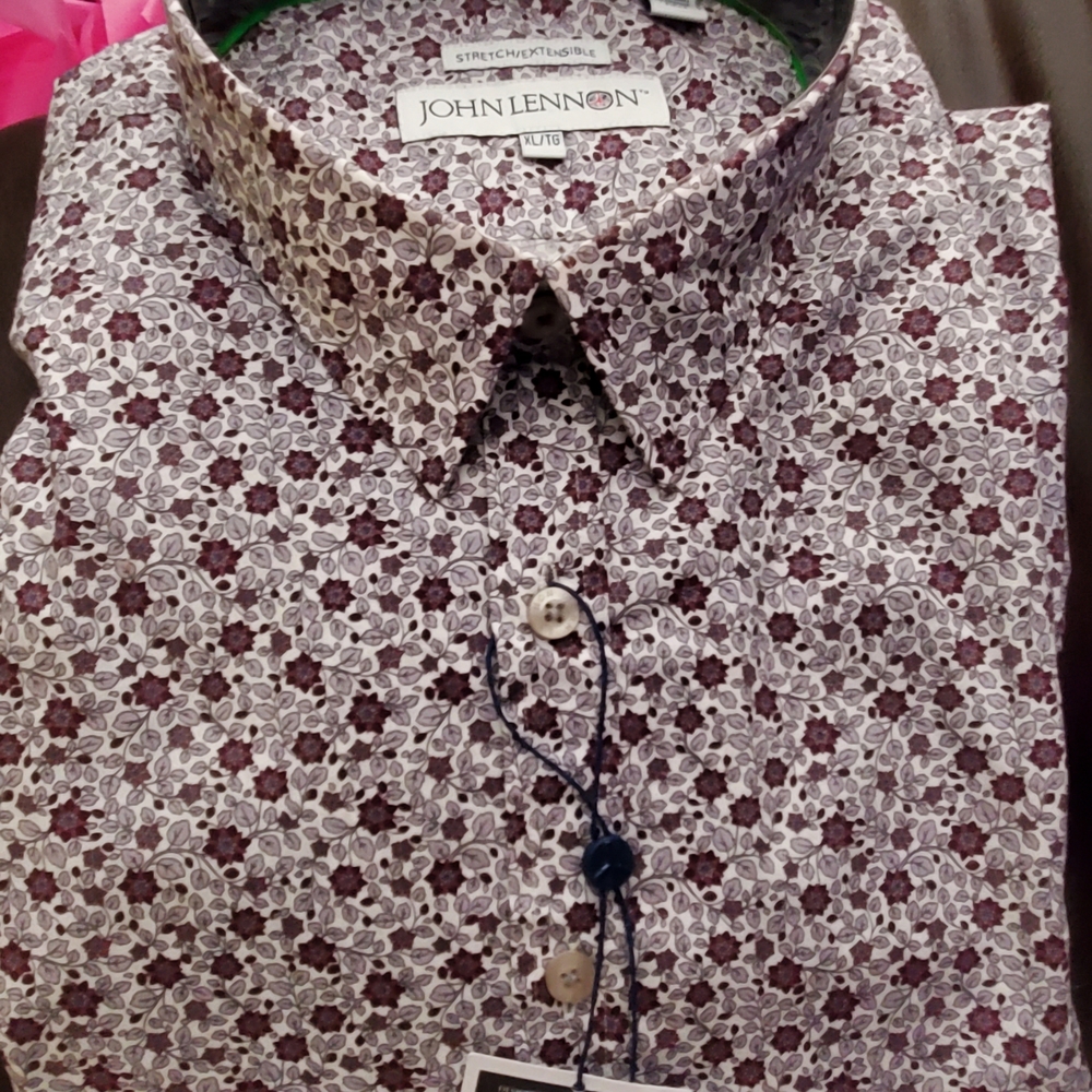 English Laundry Men's Floral Button Down Shirt - Burgundy and White
